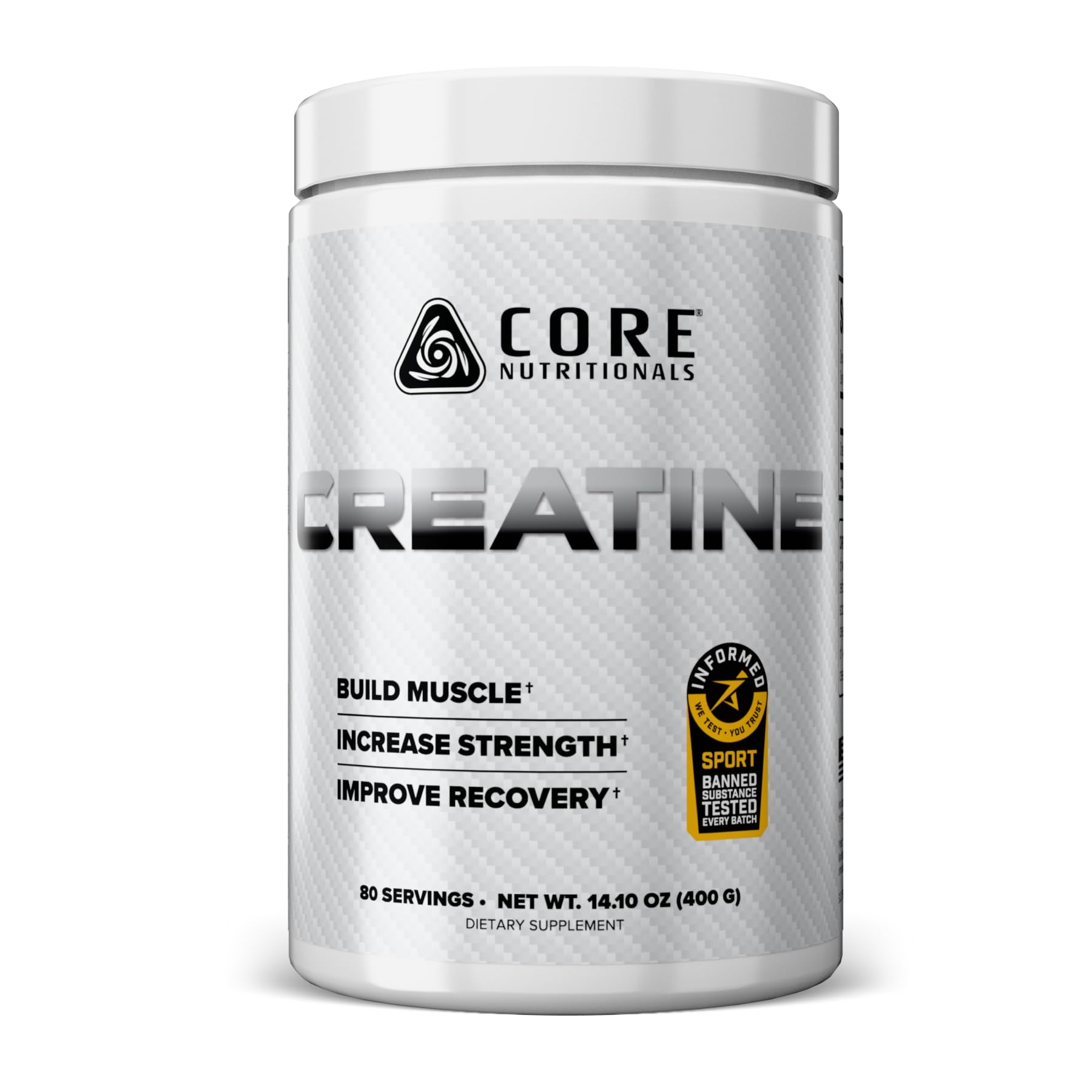 Core Nutritionals Creatine Monohydrate | Increase Strength, Build Muscle, Improve Recovery | 5g Creatine | 80 Servings (Unflavored)