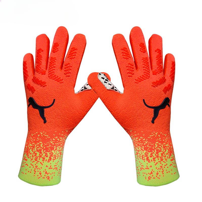 GJPWAKWM Soccer Goalkeeper Gloves Goalie Training Gloves Strong Grip Anti-Slip and Breathable for Adults and Children (Orange,9)