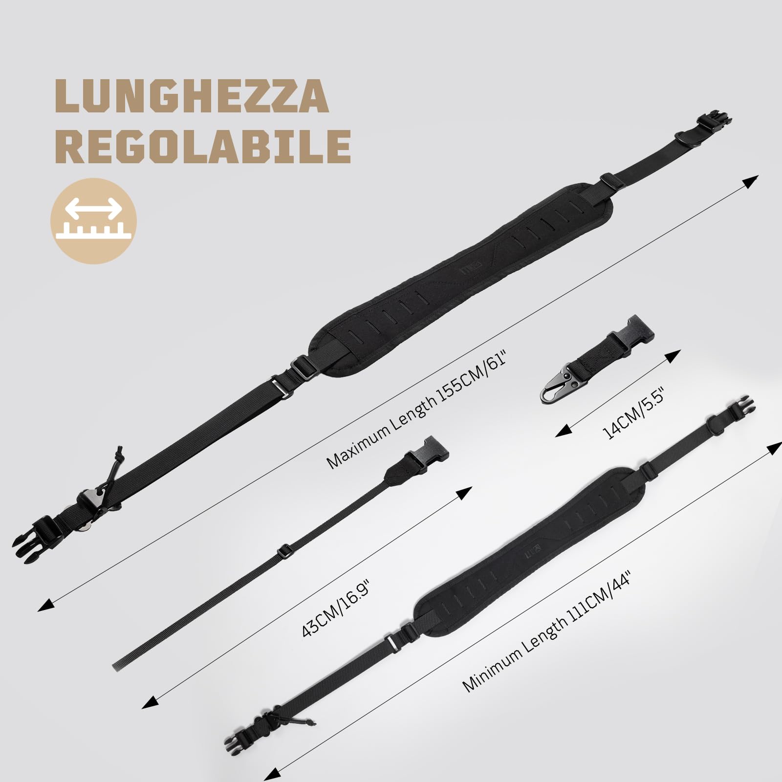 1TG Tactcial Cinghia a 2 punti, cinghia per fucile, cinghia tattica regolabile rapidamente con corda per fotocamera, spallacci allargati antiscivolo per gli sport all'aria aperta
