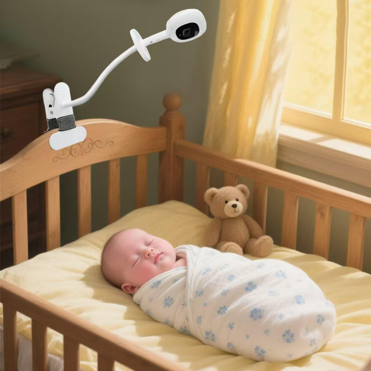 Uchwyt do elektronicznej niani Nanit Pro Smart Baby Monitor i Flex Stand Baby Monitor, HelloBaby HB6550/HB65/HB66/HB248/HB6351/HB40/HB6339, ANMEATE SM935E, ramię typu gęsia szyja, elastyczny zacisk