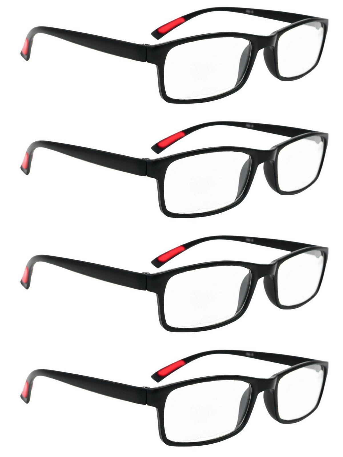 Fads & Fashions 4 x PAIRS with FREEPOST Bendable TR90 Reading Glasses, Flexible, Quality Lenses, Super-lite with 13 Lens Strengths RG9 (4 X Black & Red, 2.25, x)