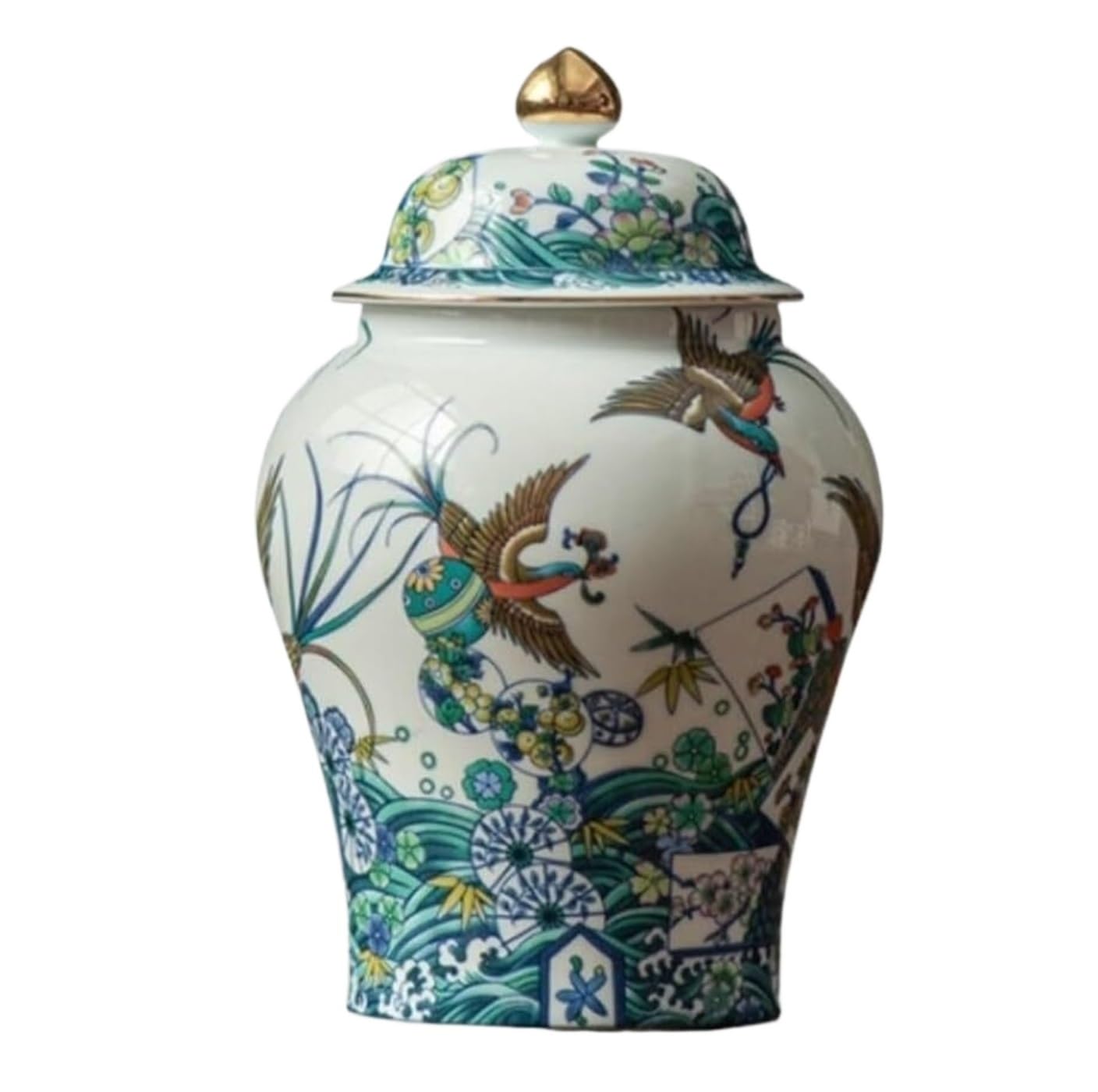 GFJHdfhE Chinese Style Decorative Jar Flower Vase Ceramic Ginger Jar Floral Vases With Lid Porcelain Temple Jars Tea Storage Flower Display