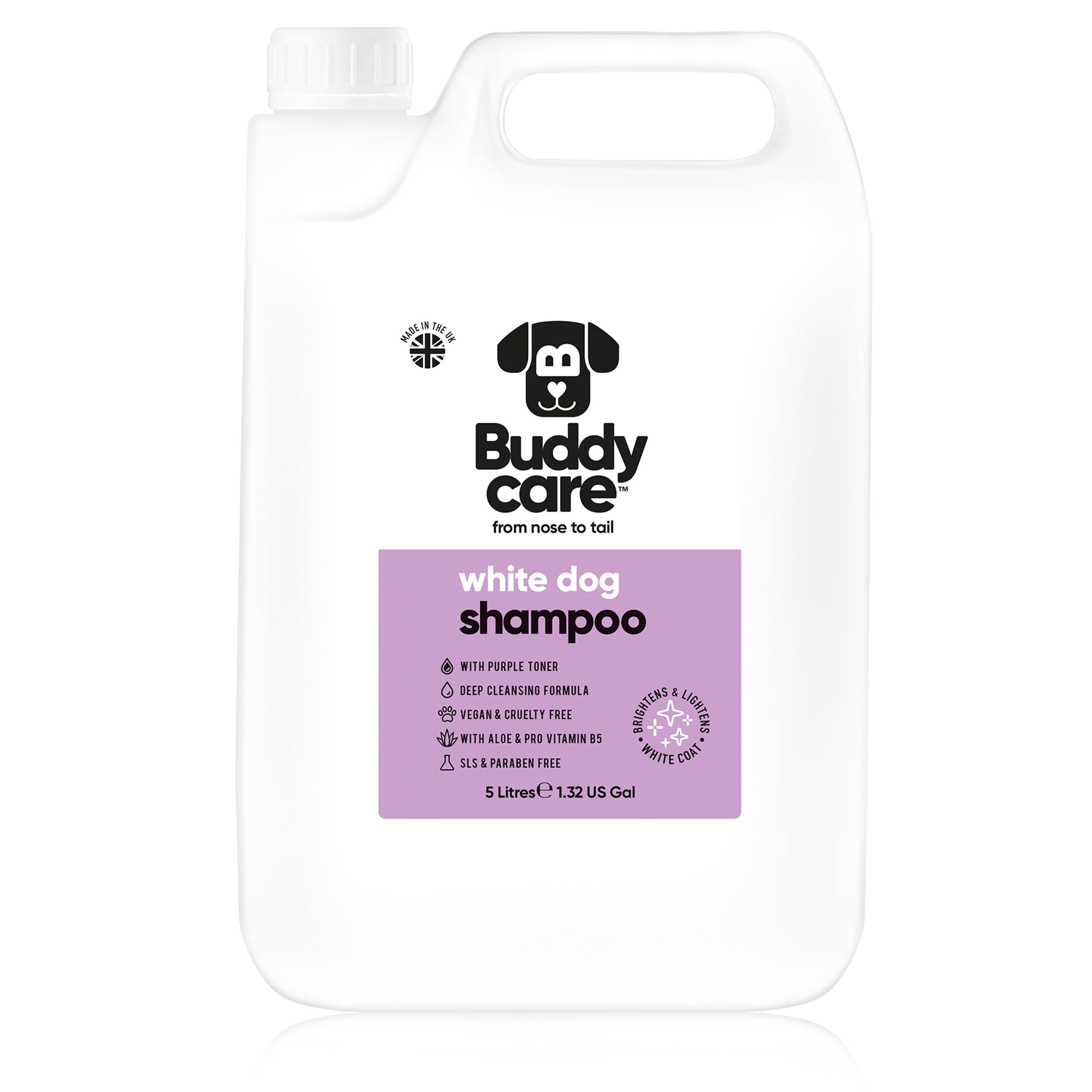 White Dog Shampoo by Buddycare | Brightening and Whitening Shampoo for Dogs | Deep Cleansing, Fresh Scented | With Aloe Vera and Pro Vitamin B5 (5L) — image 1
