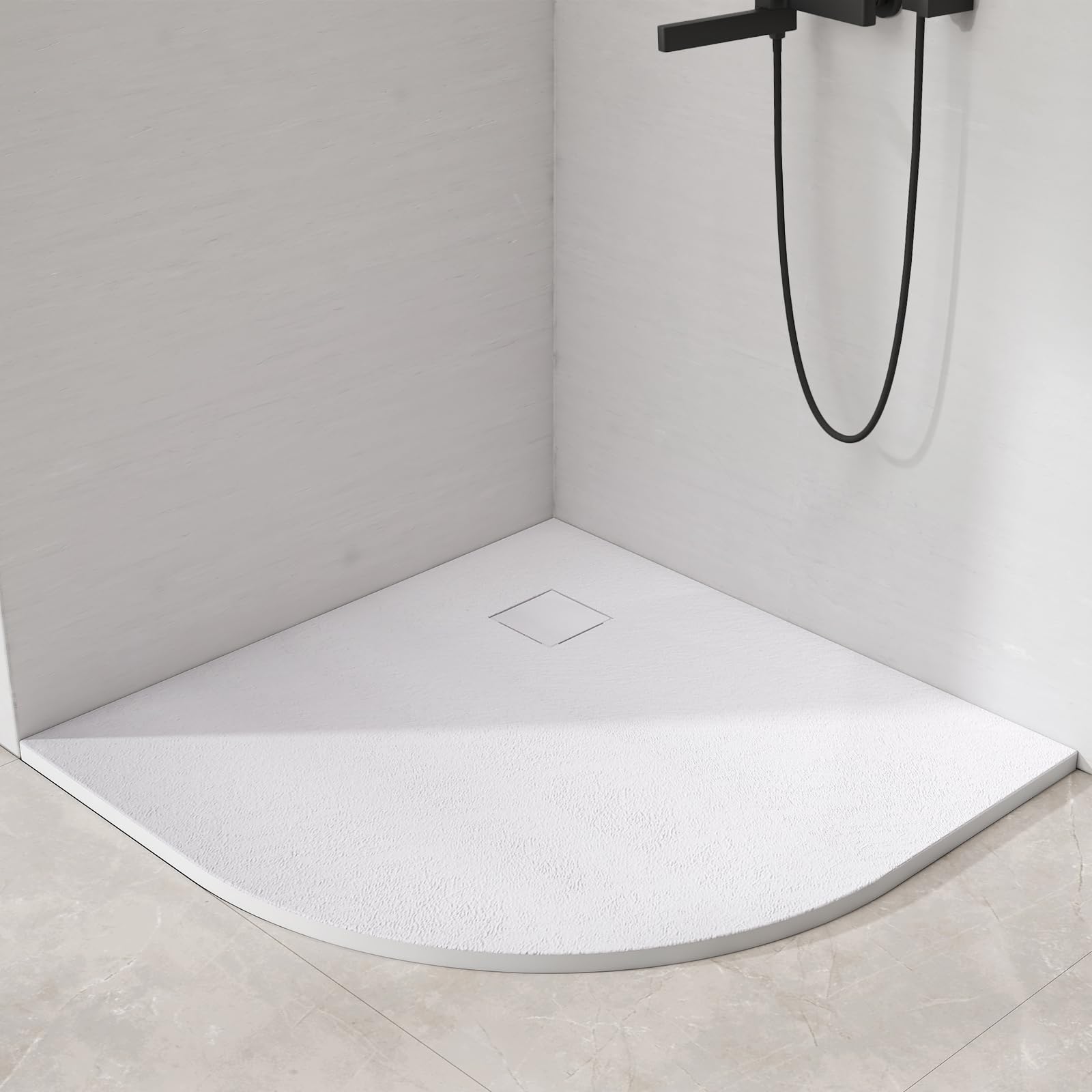 EMKE Duschwanne 90x90 cm, Ecke Duschtasse Flach Duschwanne Viertelkreis, Duschtasse 90x90 cm Anti-Rutsch Zuschneidbar SMC Duschwanne Weiß Duschkabine Duschwannen