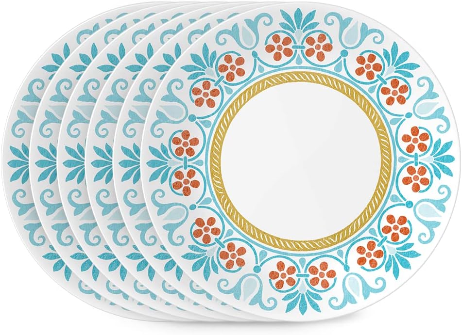 Corelle Global Collection Vitrelle 6-Piece Salad Plates Set, Triple Layer Recycled Glass, Lightweight Eco-Friendly 8-1/2-In Plates Set, Terracotta Dreams