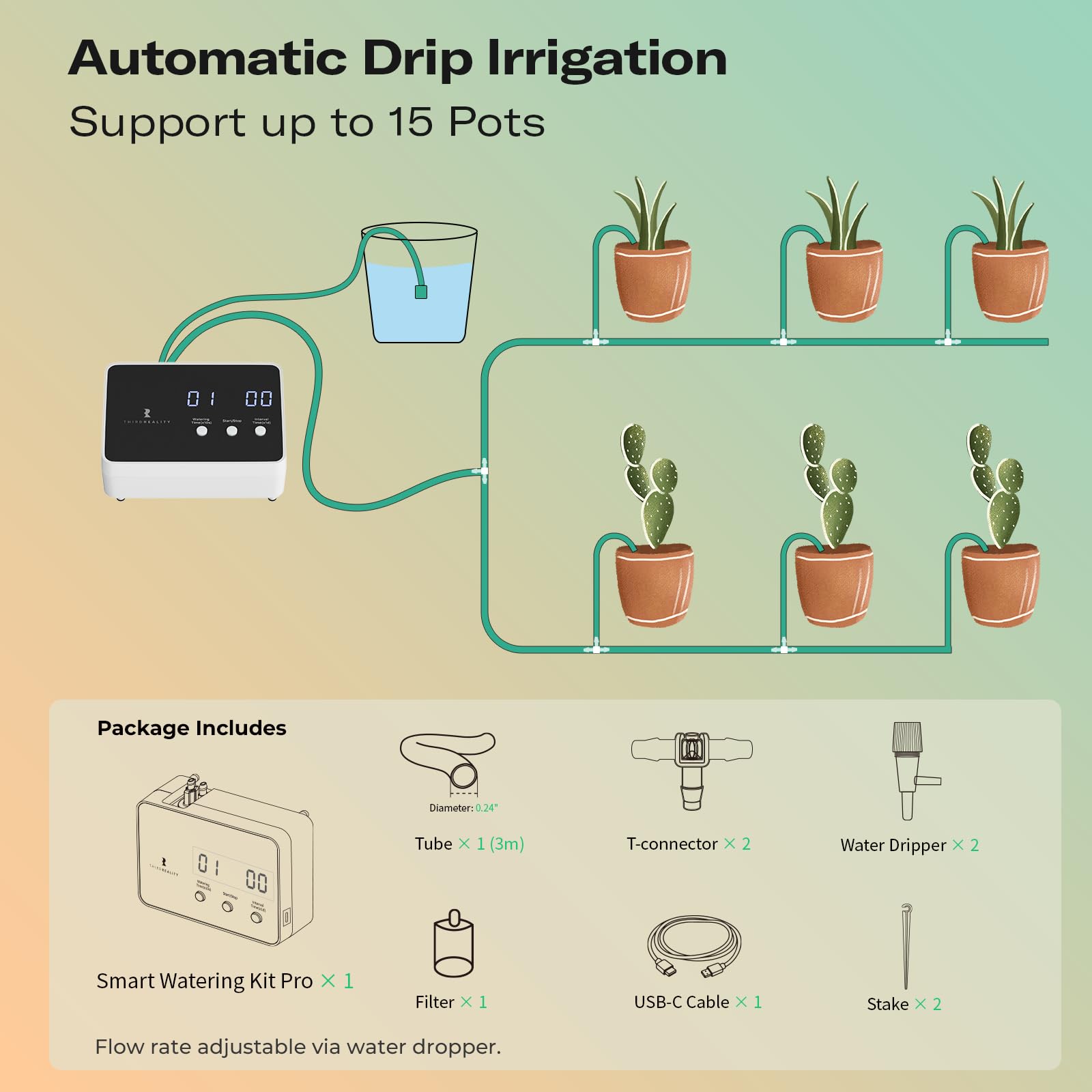 THIRDREALITY Zigbee Smart Watering Kit Pro für Topfpflanzen, Zimmerpflanzenbewässerungssystem, Hub benötigt, kompatibel mit Echo-Geräten mit eingebautem Zigbee-Hub, Home Assistant, SmartThings