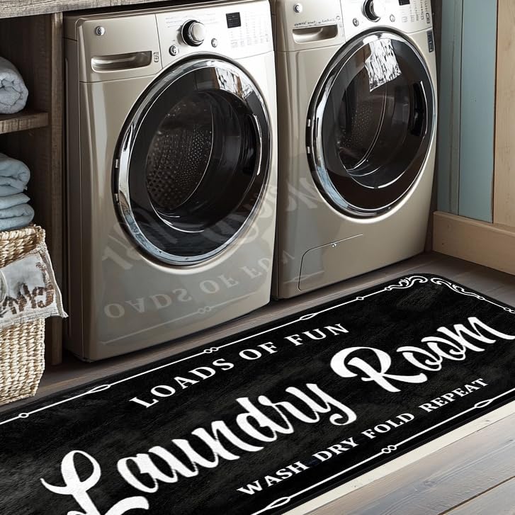 SEMIUM Laundry Room Rug Runner 20X47inch Non Slip Laundry Floor Mat Durable Entrance Rug Area Rug for Kitchen Washhouse Hallway Black Farmhouse Laundry Room mat
