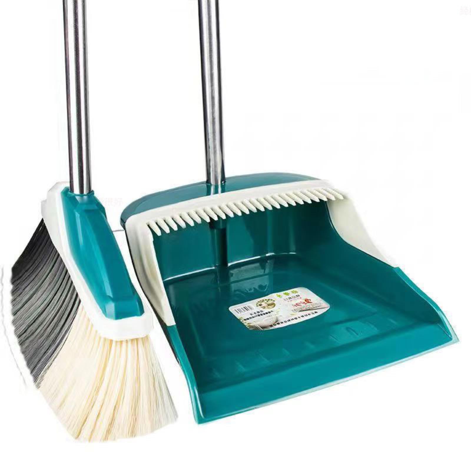NIBHZ Set Scopa e Paletta Estensibile con Manico Lungo, Combo Scopa e Paletta Verticale in Acciaio Inox Leggero per Cucina, Ingresso, Ufficio, Soggiorno, Casa