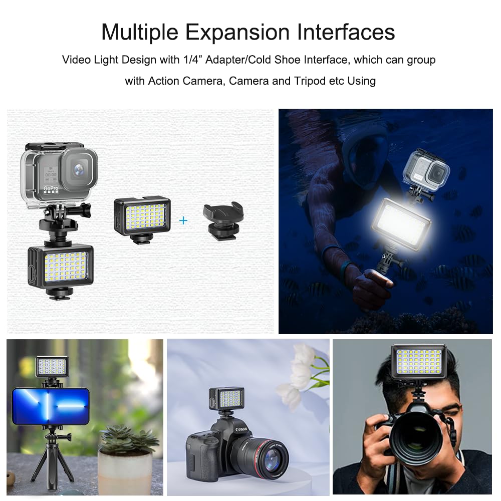 Sea frogs Lampe vidéo RVB avec 3 griffes, étanche, 40 m, lumières sous-marines portables en couleur, compatibles avec GoPro Hero 12/11/10/9 (SL-105-GO-KIT)