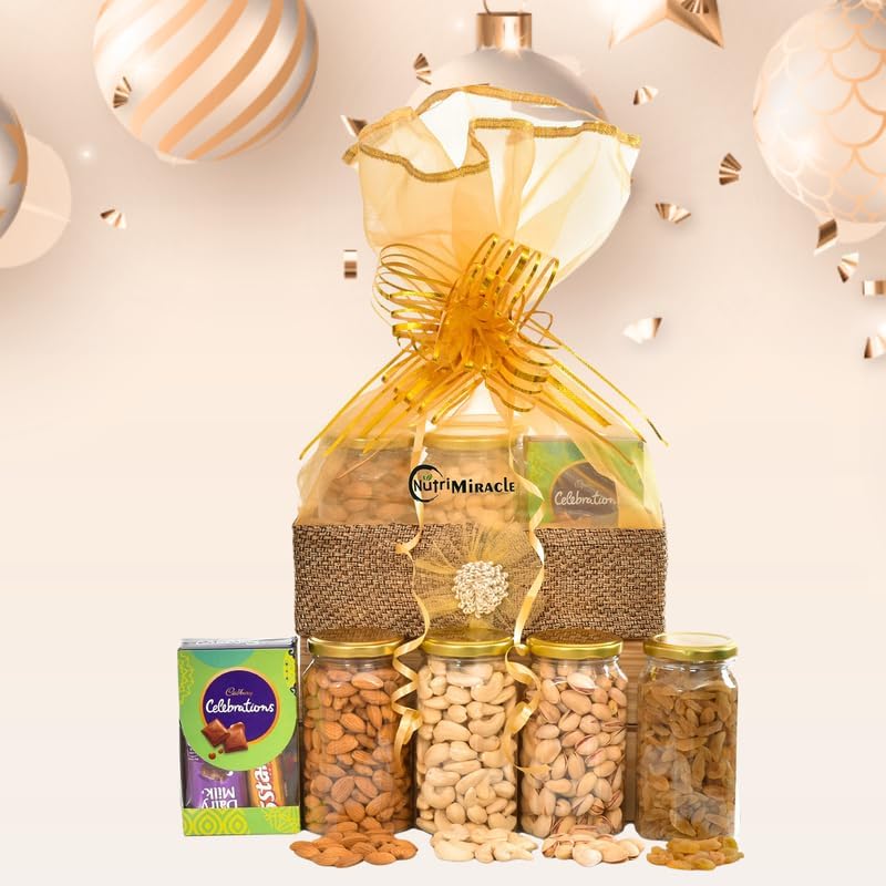 Image of NUTRI MIRACLE Dry Fruits Celebration Box for Holi Festival | Thoughtful Gift Hamper for Lohri Moments
