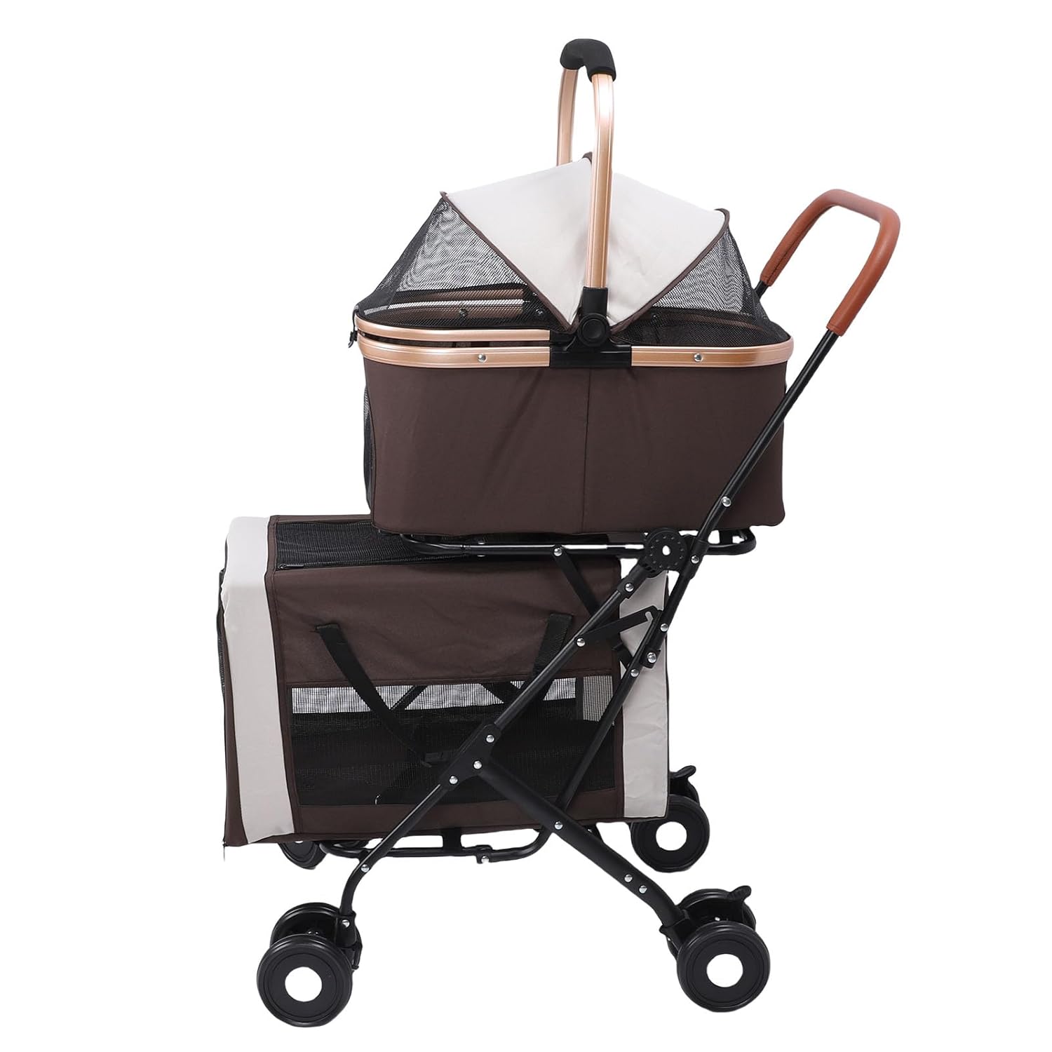 Double Pet Stroller, Lightweight Detachable Foldable 4 Wheels Pet Strolling Cart Travel Carrier for Cat Dog