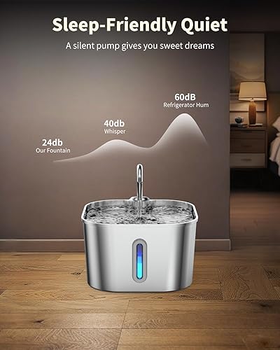 Miniatura 5 de Fuente de agua para gatos de acero inoxidable, fuente automática de agua para gatos de 74 oz2.2 L, dispensador de agua para mascotas con bomba
