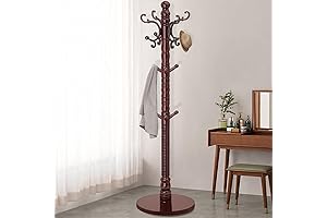 Wooden Coat Rack Freestanding Stand with Sturdy Round Base