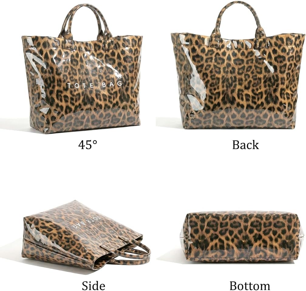 PVC Tote Bag for Women Large Tote Purse Kraft Paper Letter Print Hobo Handbags for Work Beach Shopping Travel - Image 4