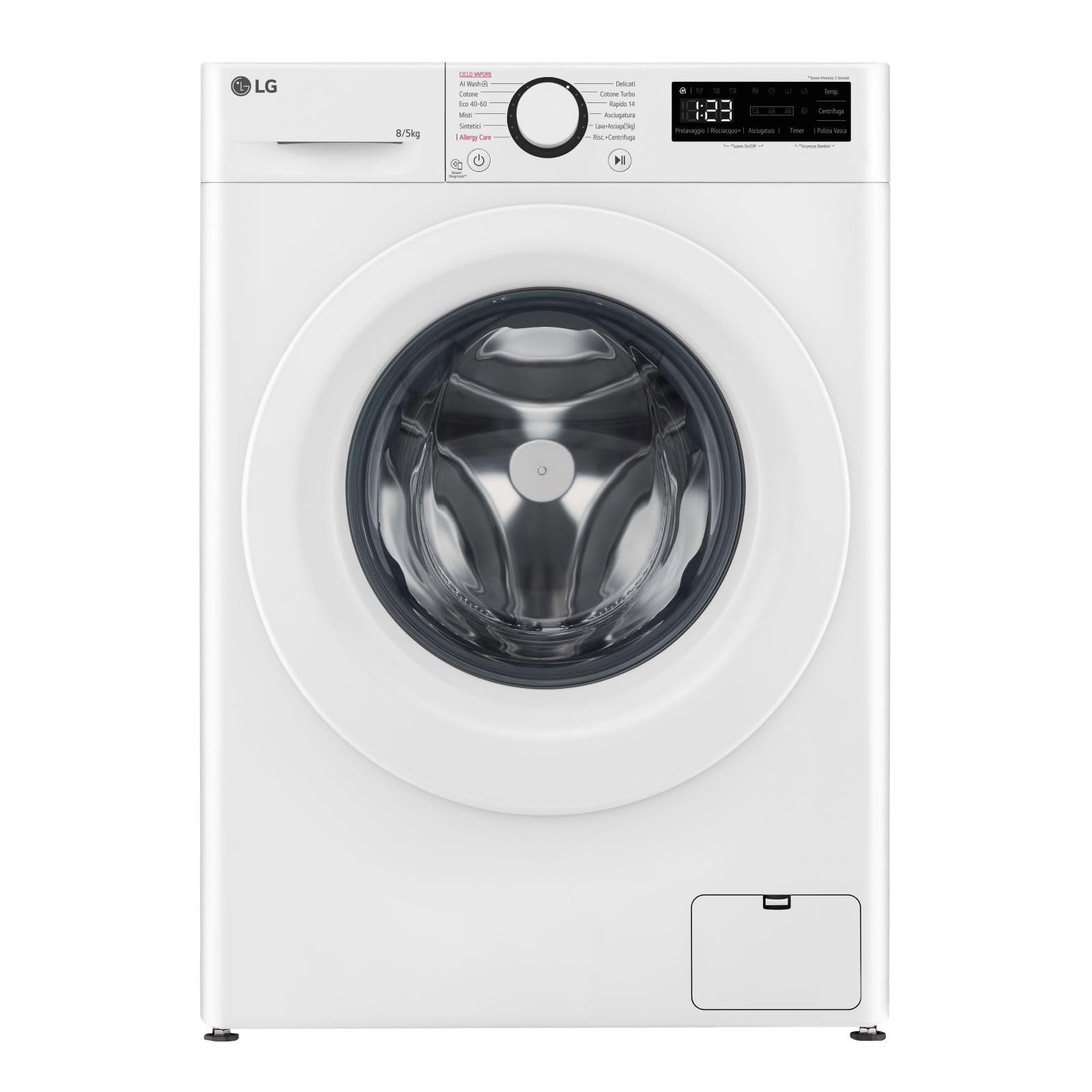 LG D2R3S08NSWW Lavasciuga Slim 8/5kg AI DD, Classe E, 1200 Giri, AI Wash, Vapore