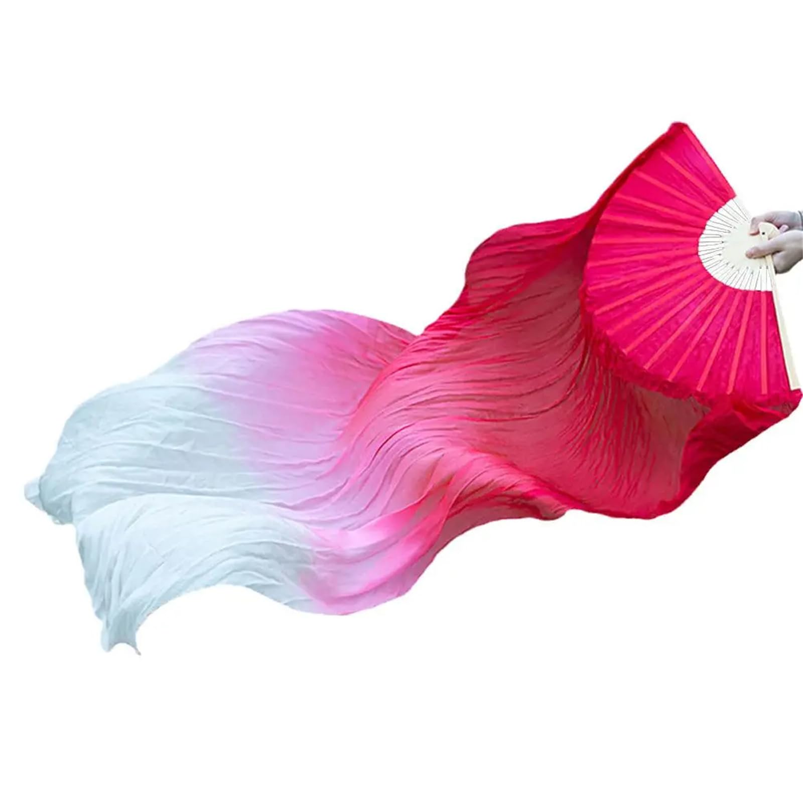 RFDRR Silk Fans,Dance RibbonsWomen's Length Belly Dancing Fan Gradient Color Dancer Practice Long Imitation Dance Props Silk Fans(Red)