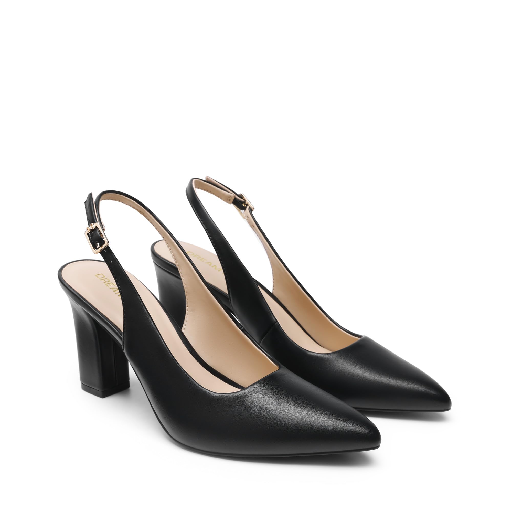 DREAM PAIRS Damen Slingback-Absätze Chunky Blockabsätze Spitz zulaufende geschlossene Pumps Bequeme Arbeits- und Büroschuhe Party Brautschuhe