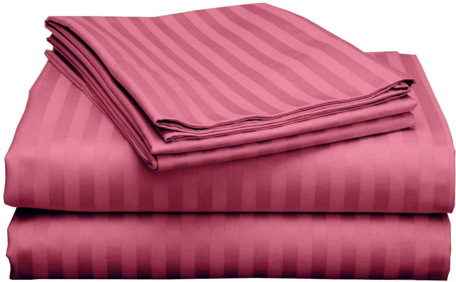 LUXURIOUS BEDDING Single Size Stripes Sheet Set - 4 Piece - Long Staple Egyptian Cotton 800 Thread Count Sateen Weave 40 Cm Deep Soft Wrinkle & Fade Resistant - Rose Berry