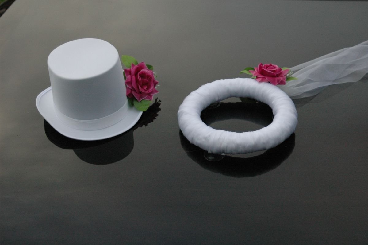 Veil and Hat Car Decoration Rose Car Decoration Wedding ® Car Decoration (Purple/White)