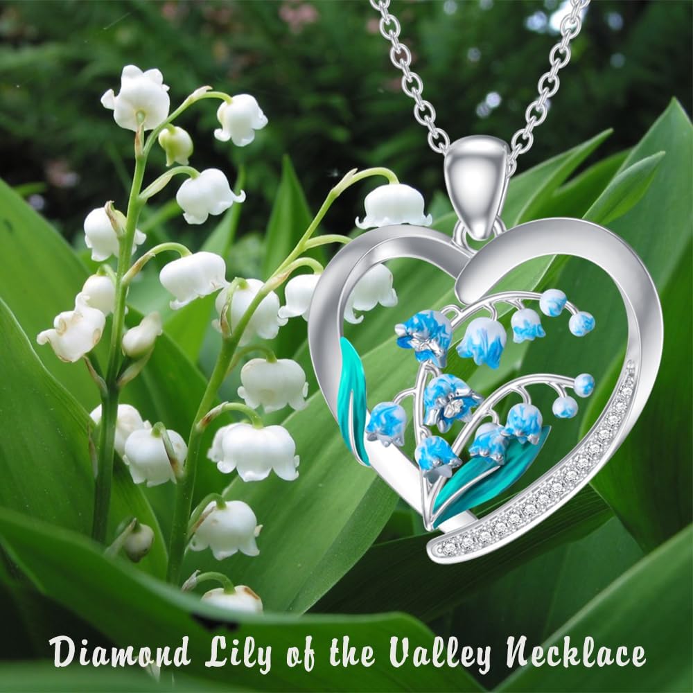 Diamond Birth Flower Necklace for Women 925 Sterling Silver Birth Month Flower in Heart Pendant with Lab Grown Diamond Jewelry Gifts for Her - Image 7