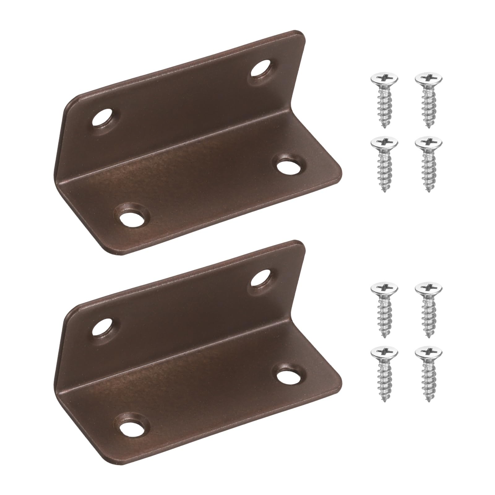 sourcing map 2Pcs Angle Brackets for Wood, Stainless Steel Corner Brackets with Screws, L-Shape Corner Brace for Fixing Repairing Jointing Furniture Shelves Cabinets (60x25x25mm, Bronze)