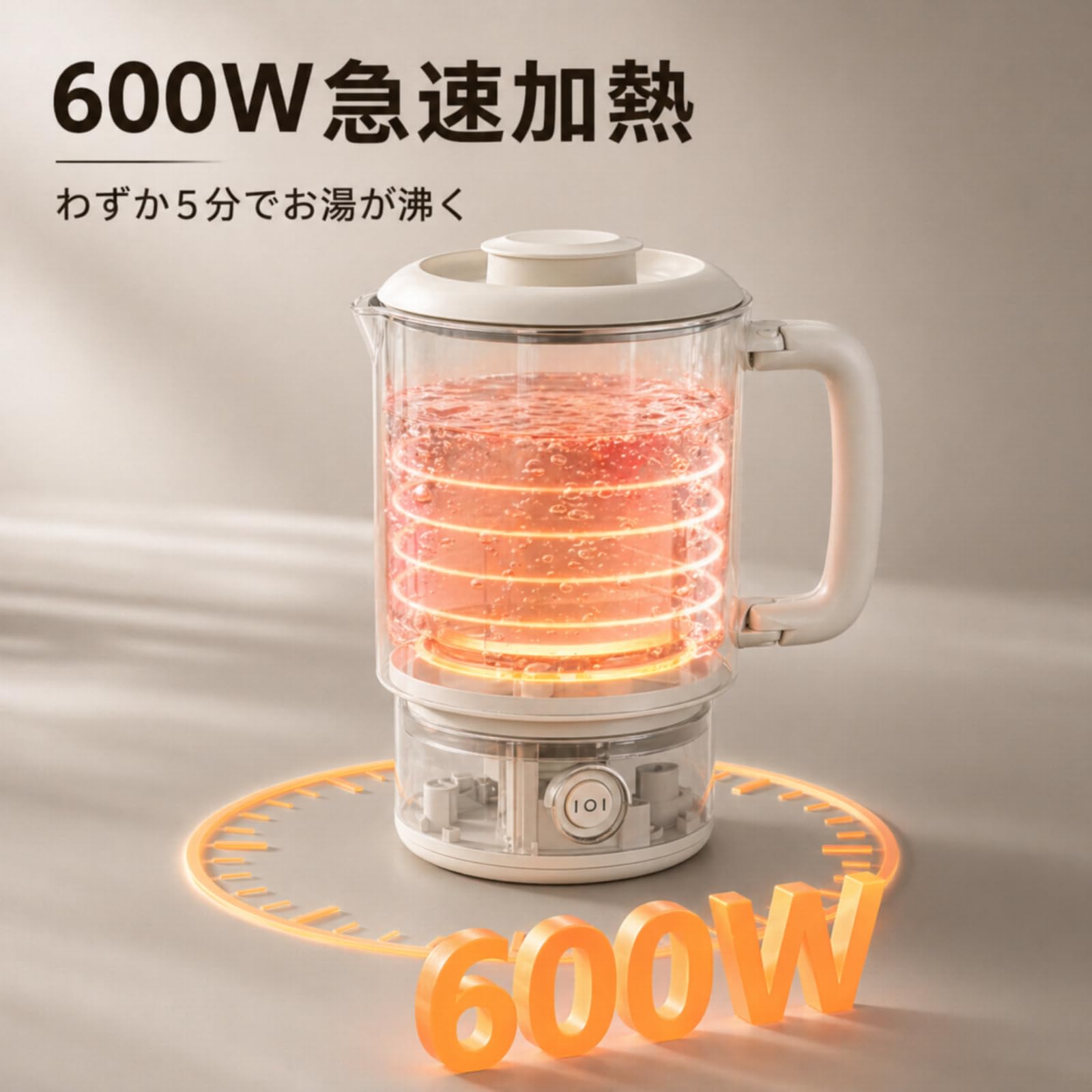 Amazon | LumenOrbit 電気ケトル 小型【600ml 600W・5分急速沸かし・1