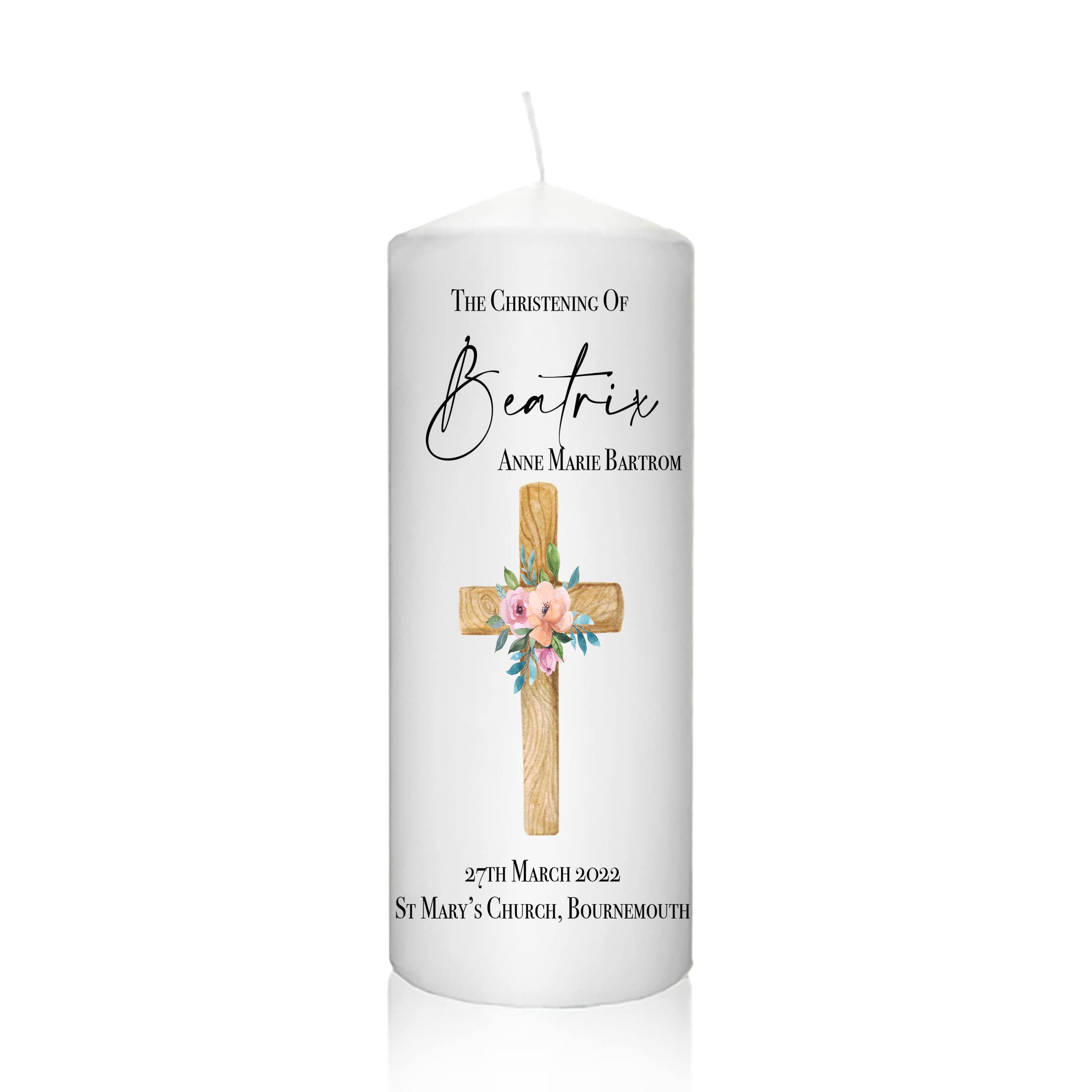 Personalised Christening Baptism Candle Naming Day Memory Keepsake Gift Unisex Boy Girl, Botanical, New baby Gift, Godparents, Present