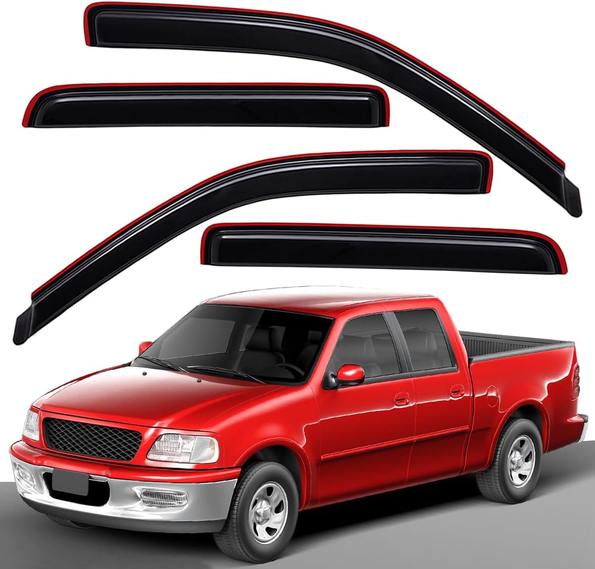 Lightronic Extra Durable Clip-on in-Channel Auto Vent Window Visor, Fits 2001-2003 Ford F-150 SuperCrew Pickup, UV Protection Rain Guard, Smoke Original Wind Deflector, No-Drill Easy Install, 4-Pcs