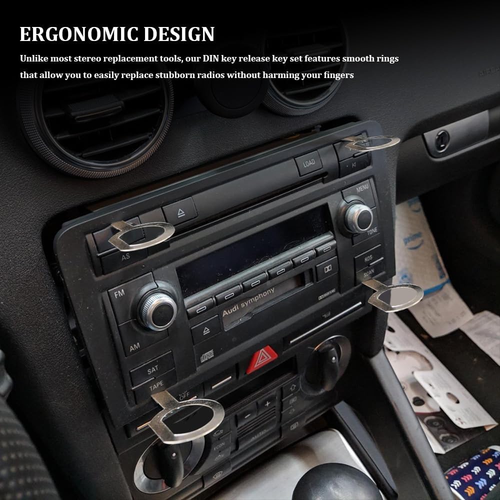 4PCS Radio Removal Tool Key Set, Radio Installation Tools, Stereo Extraction Pins with Easy Grip Handles, Car Stereo Head Unit CD DVD Host Removal Keys Compatible with Audi and More
