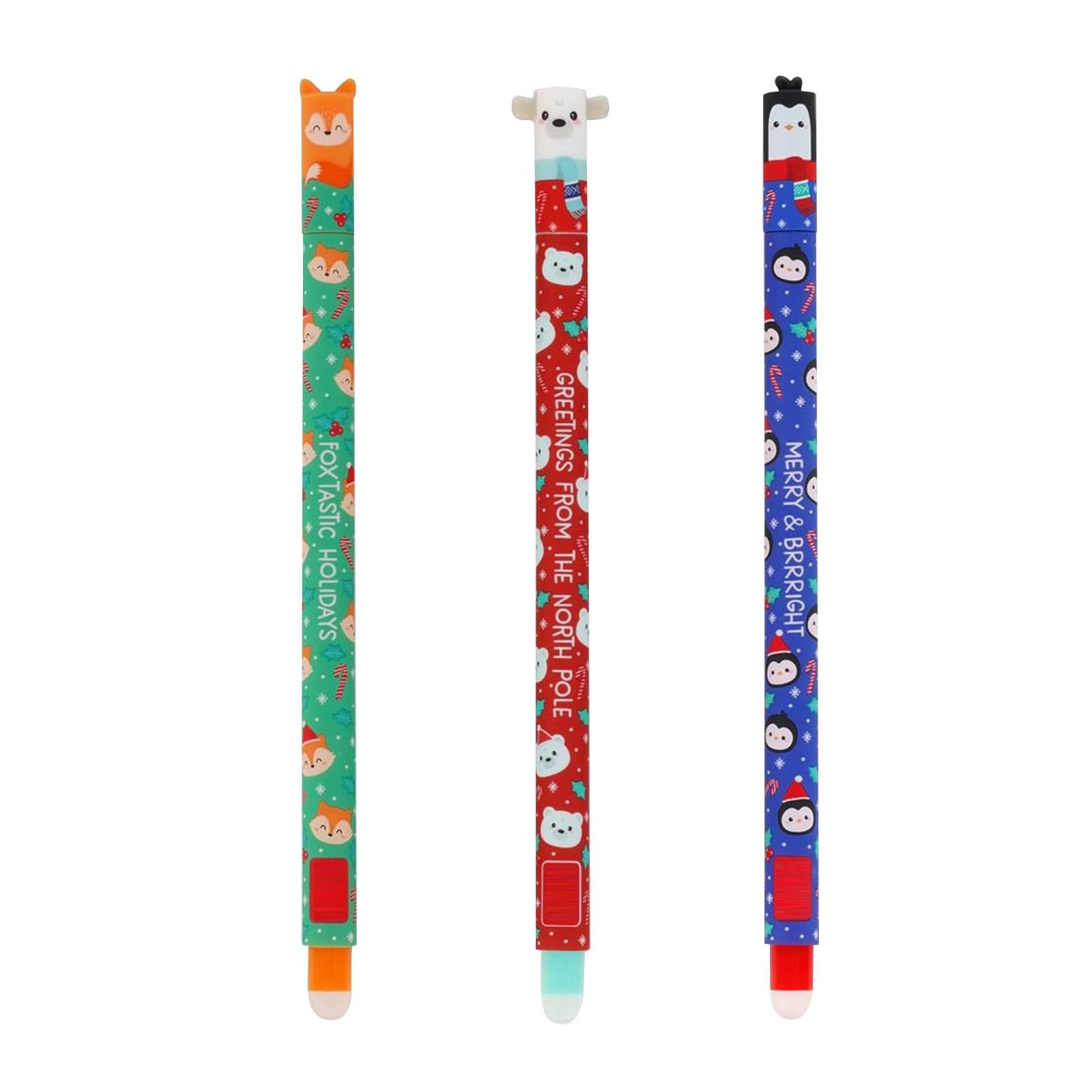 Junjie 3PCS Erasable Ballpoint Pen, New Christmas Pens, Erasable Christmas Pens, Erasable Gel Pen, Stationery for Teen Girls and Boys Students (B)
