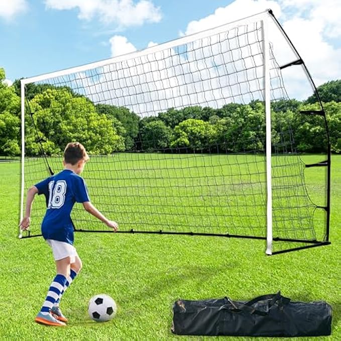 12 Ft Portable Soccer Goal Stable Soccer Net with Carry Bag for Soccer Players Kids Adults Coach Students Home School Club Indoor Outdoor Use –2 Minute Set Up or Take Down