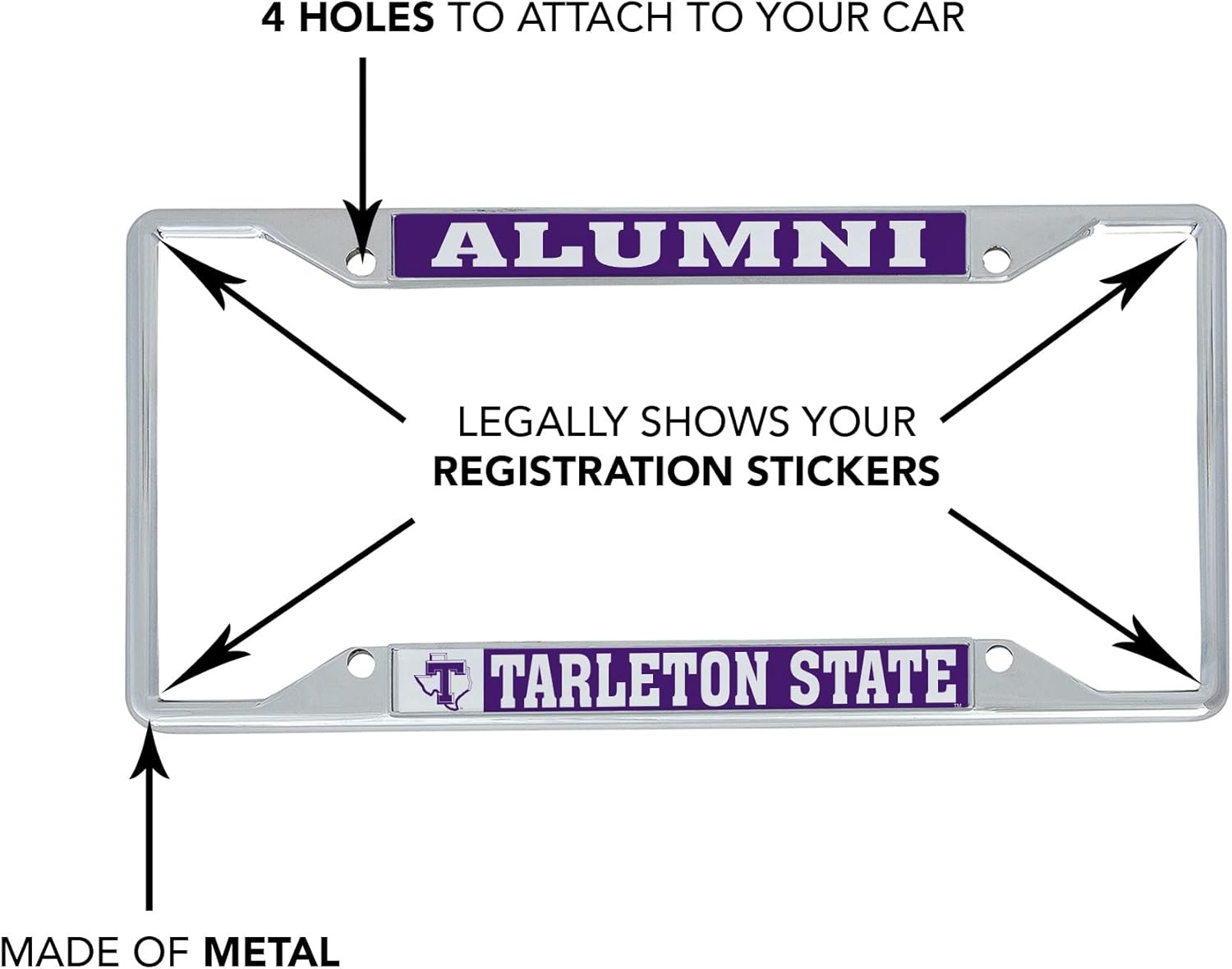 Desert Cactus Tarleton State University Car Accessories Metal License Plate Frame for Front or Rear of Car (Alumni 2 Pack)