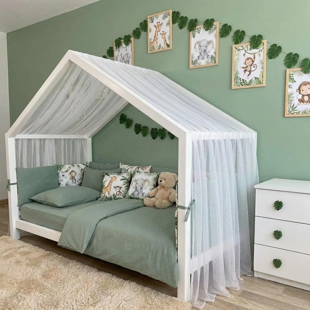 Baby Fancyroom Hausbett Himmel aus Tüll, Handgefertigt, Gekräuselt, Baldachin, Betthimmel für Kinderbett Kinderzimmer (Ecru, 380cm)