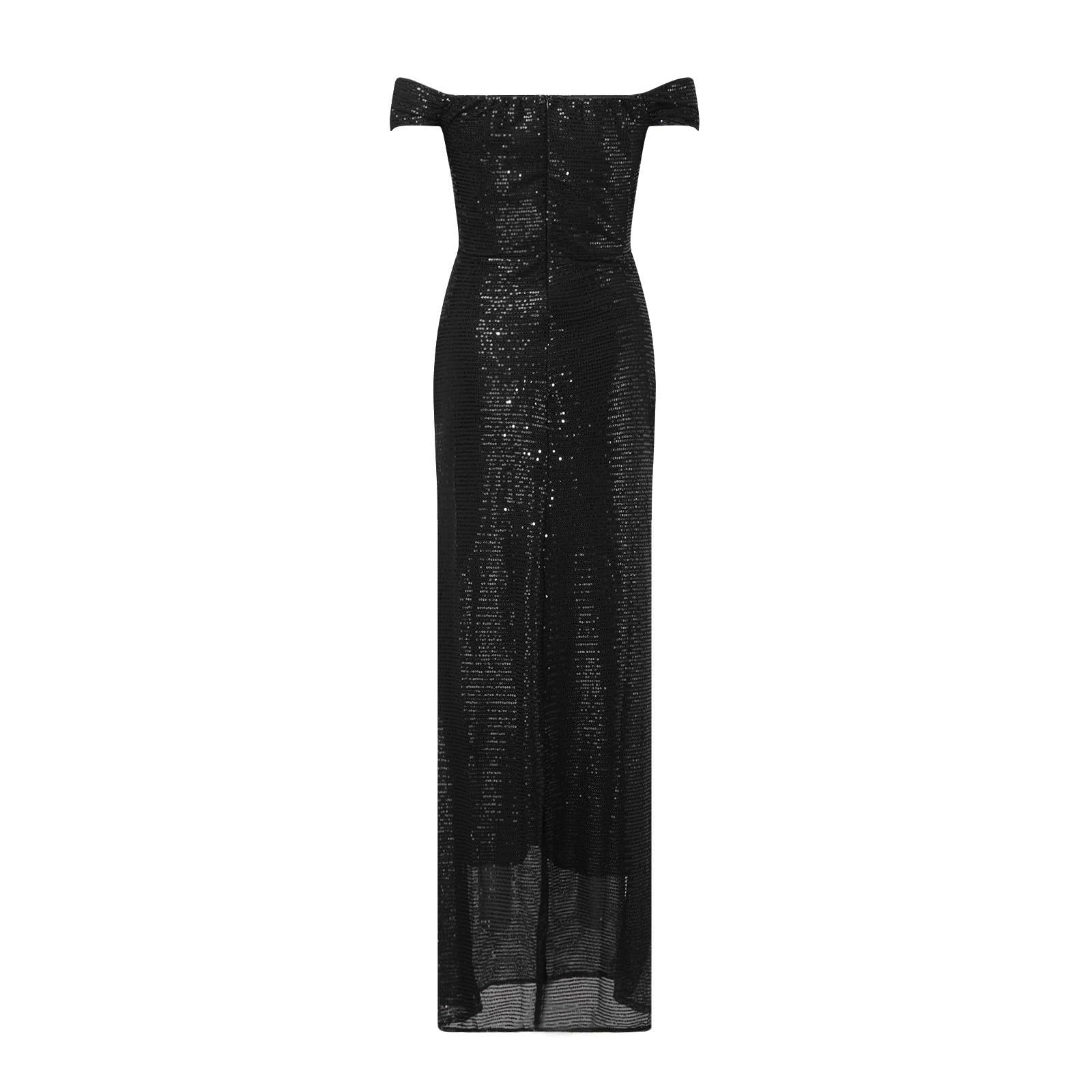 Robe de Soirée Cocktail Femme Élégante Col V à Paillettes Robe Longue Sexy Slim Robe Fendues à Sequins Mode Maxi Dress