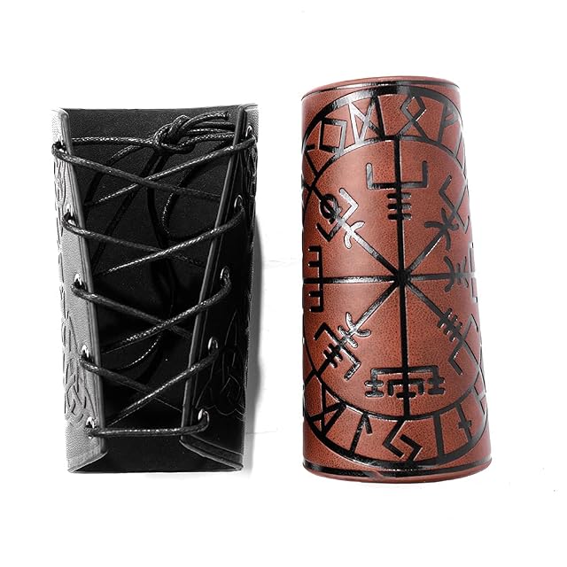 Foto 4 de 5 de Thajaling 2 piezas de cuero de guantelete punk Bracer protectores de brazo de cuero guantelete vikingo