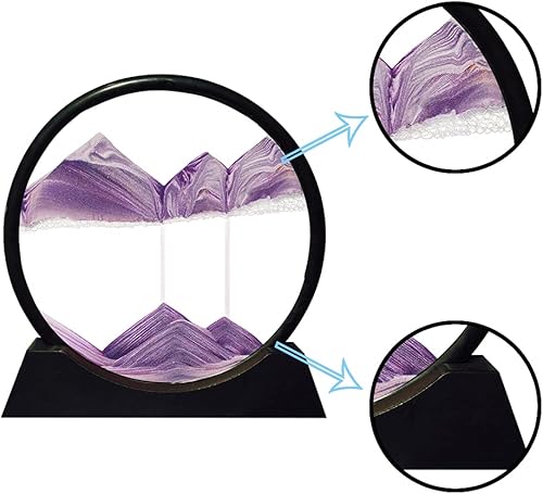 Miniatura 5 de ANBOER - Marco redondo de vidrio con arena movediza diseño 3D de mar profundo, paisaje de arena relajante para escritorio, hogar, oficina, trabajo y