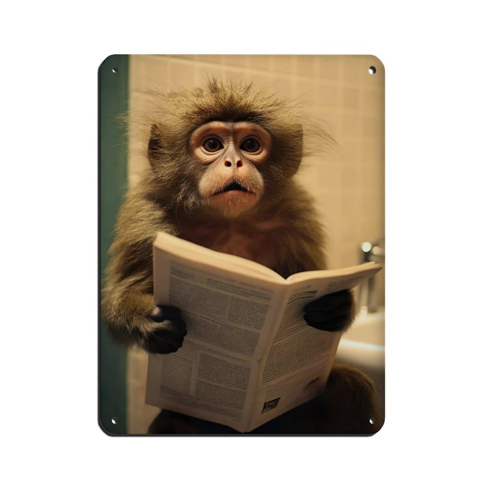 Lxwnze 30L X 40W Cm Marmoset Monkey Sitting On The Toilet Reading A Newspaper Retro Poster Metal Tin Sign Chic Art Retro Iron Painting Bar People Cave Cafe Family Garage Poster Wall Decoration 12X16inch(30X40cm)