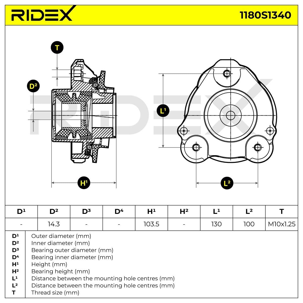 RIDEX 1180S1340 Copela de amortiguador Delantero Izquierda con rodamiento de bolas Compatible con FIAT Ducato Camión de plataforma/Chasis 250, 290