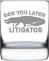 Bevvee 'See You Later Litigator' Engraved Whiskey Rocks Glass - Funny Lawyer Gift for Law Graduates, 10.25oz Dishwasher Safe