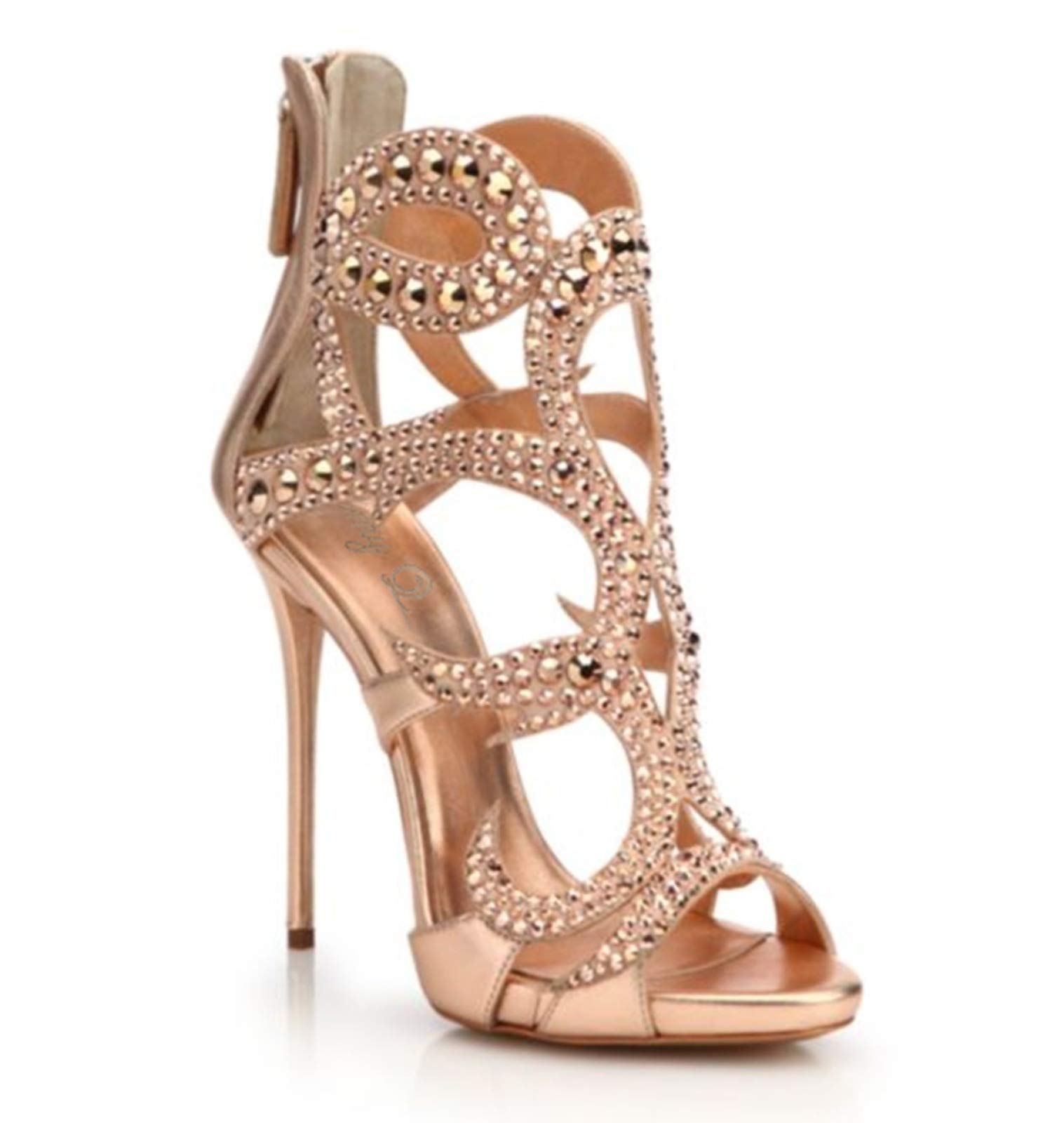 Sandali Con Tacco Alto Scarpe Da Donna Con Tacco A Spillo Di Lusso Estivo Scarpe Da Festa Strass Dorati,Champagne-36