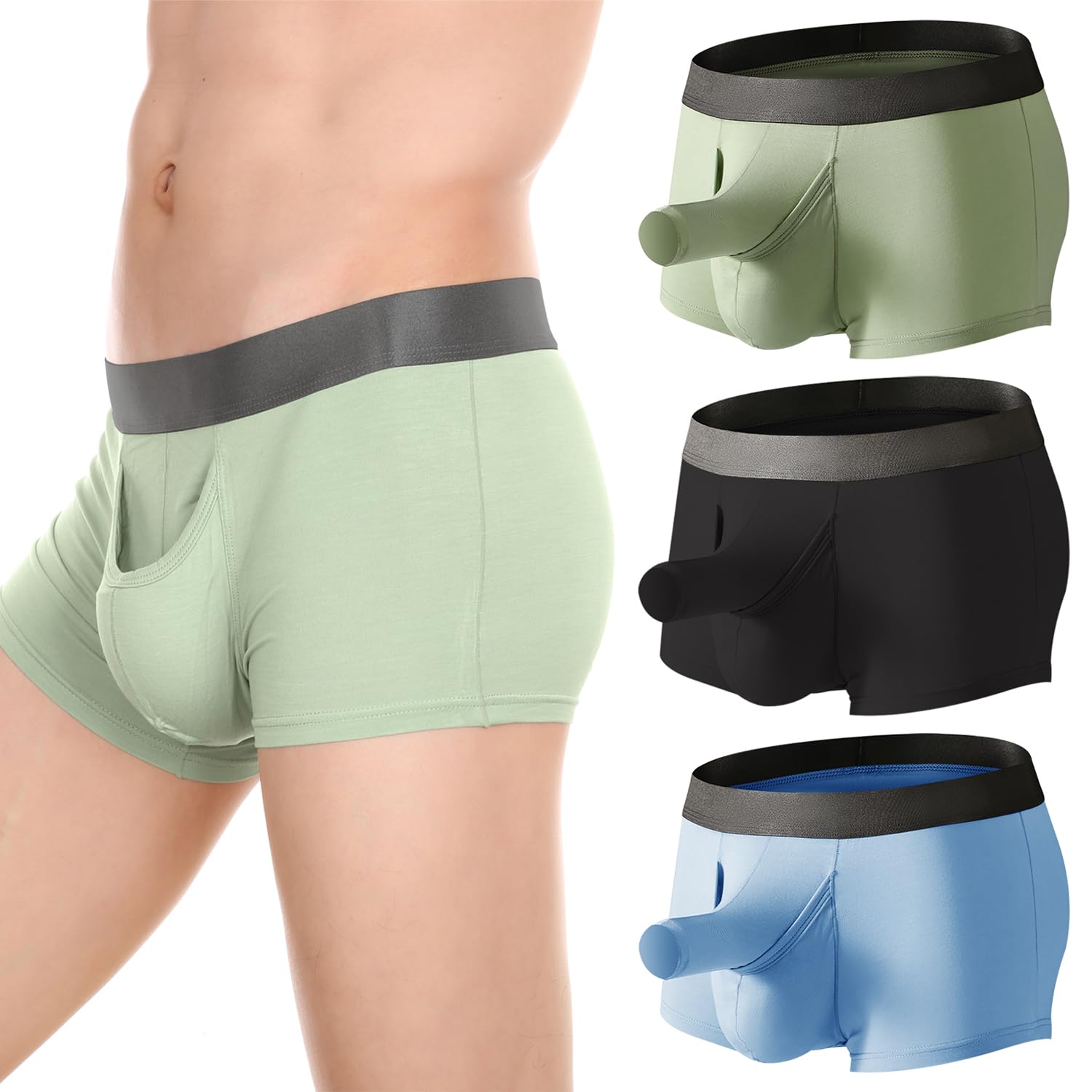 Men's Underwear Separated Pouch Modal Boxer Briefs Elephant Nose Turnks Tagless Boxers