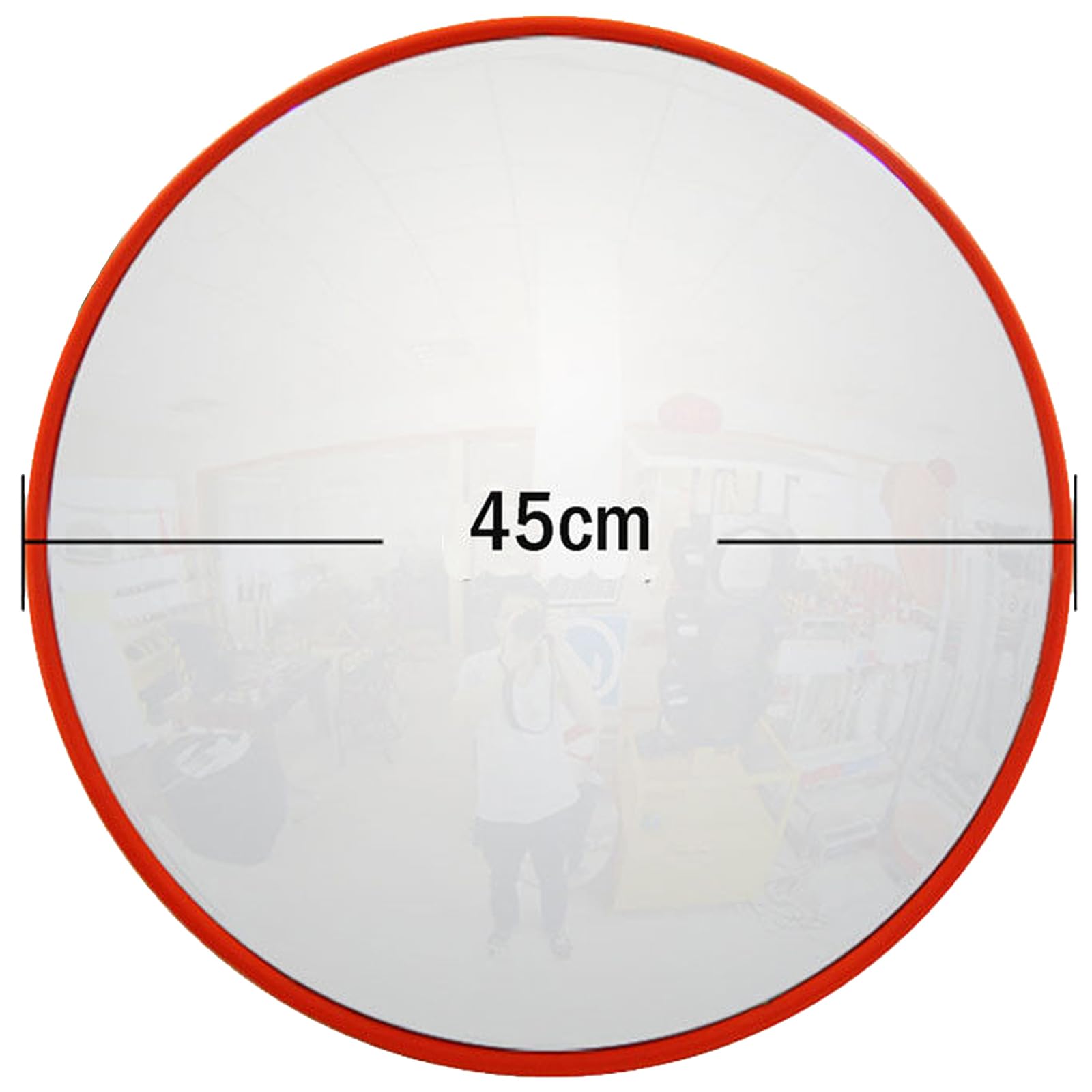 Specchio convesso di sicurezza stradale, diametro 45 cm, ampio angolo di vista, specchio di traffico infrangibile arancione per monitoraggio di sicurezza degli angoli ciechi con staffa di fissaggio a