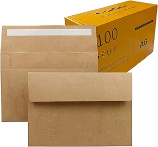 Gooline Kraft Brown A6 Invitation Envelopes,100 Pack 4.75 x 6.5 Inches Quick Self Seal Envelopes, for Wedding, Graduation, Baby Shower, Greeting Card