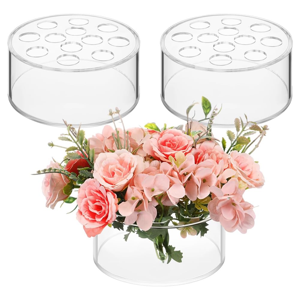CTRLZS 3 Pcs Acrylic Floral Centerpiece for Dining Table Decorations Wedding Round Flower Vase 12 Holes Centerpiece Vases