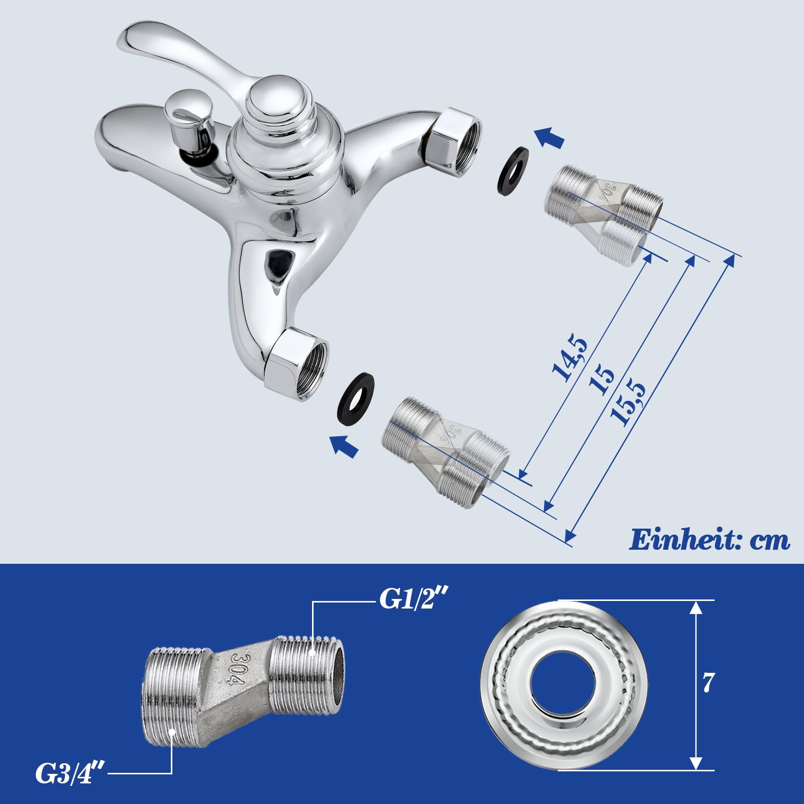 Badewannenarmatur mit Handbrause, Retro Messing Mischbatterie Badewanne Einhebelmischer mit Schlauch und Wandhalterung, Wandmontage Bad Armatur Dusche Antik Wannenarmatur für Badezimmer, Chrom