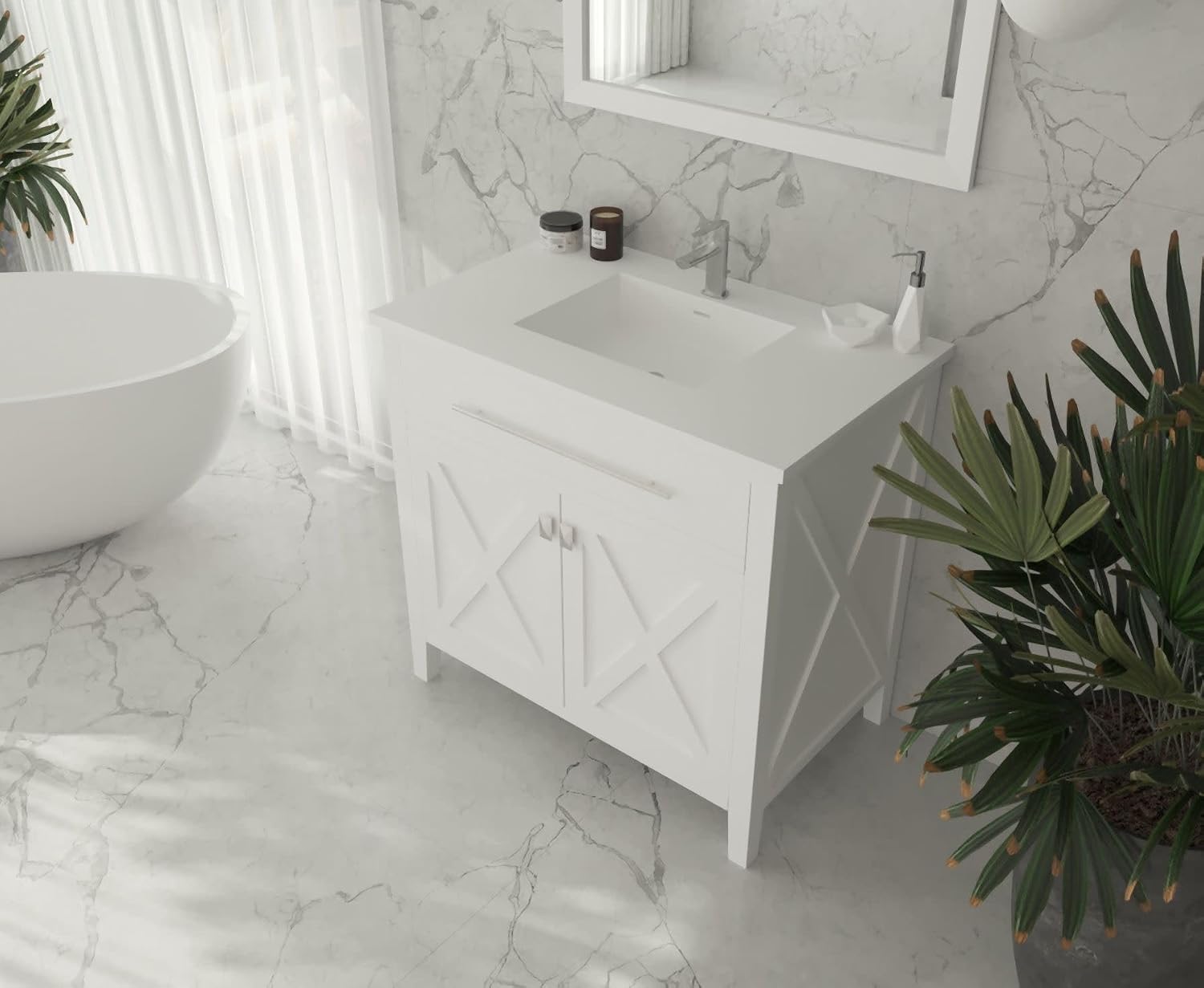 Miseno MVT-36-313SQ1HSS Forever 36" Solid Surface Vanity Top - Matte White Solid Surface