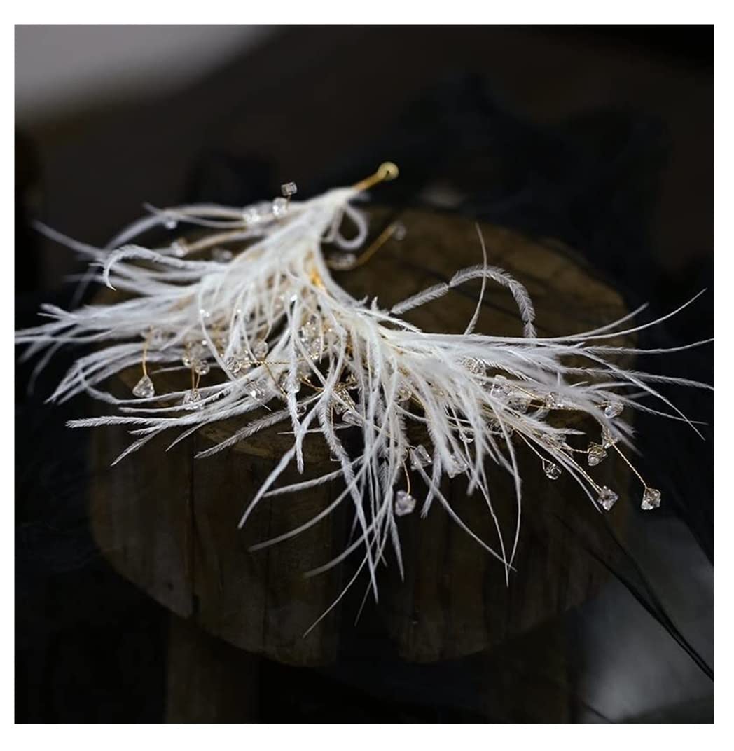 Gumki do Włosów Bridal Vintage Klips Do Włosów Pin Crystal White Feather 20s Headpiece Prom Party Ogonem Elastyczne