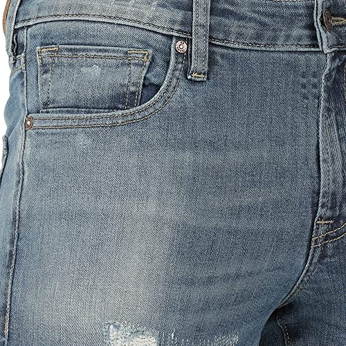 Image of Everblue Men Solid Stretchable Blue Tapered Slim Fit Heavy Fade Midrise Jeans