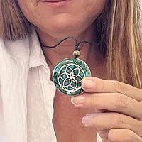 Vista 4 de Orgone Necklace by Seed of Life - Healing Crystals Stones - Protection - SBB Coil-Orgonite Pendant Gems Turquoise, Moonstone, Rose Quartz