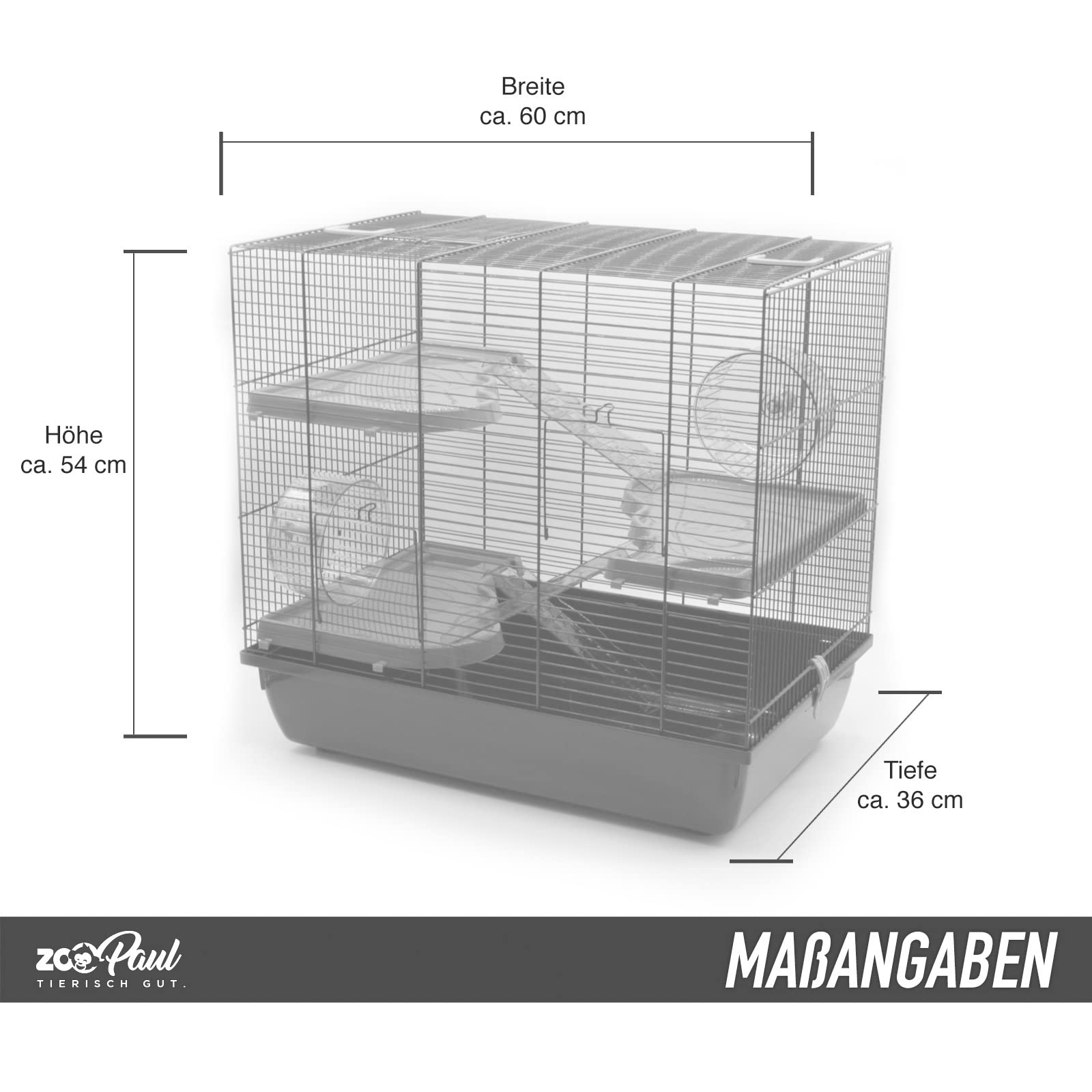 ZooPaul Premium Nagerkäfig XXL Kleintiere schwarz inkl. Zubehör 60x36x54 cm Maus Hamsterkäfig